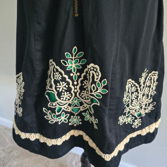 Anthropologie Y2K Black Embroidered Dress Sz 10 Zip Front Strappy Babydoll - Picture 3 of 12